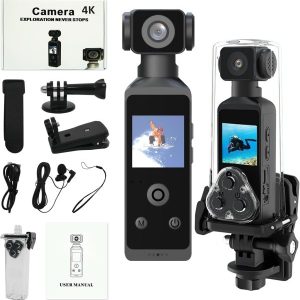 Pocket 2 - Handheld 4K Action Camera with 1.3"e; CMOS Sensor, SD Card Slot, Waterproof Case, Motorcycle Mount
