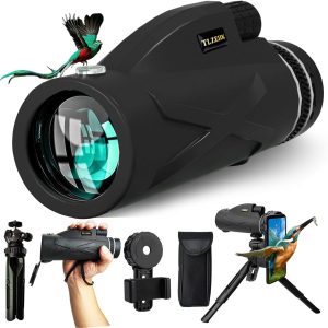 40X60 High Power Monocular Telescope with Smartphone Adapter Tripod Travel Bag, Larger Vision Monoculars for Adults with BAK4 Prism & FMC Lens, Suitable for Bird Watching Hunting Hiking Camping Black